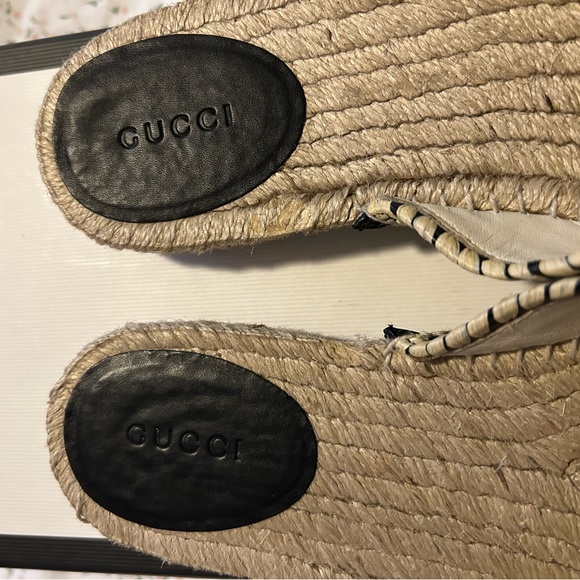 Gucci Black Leather Espadrille Mule with Natural Straw GG - Picture 3 of 4